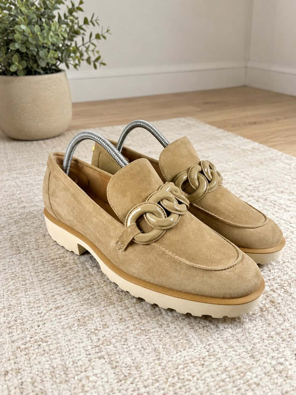 Cole Haan Grand 360 Chain Link Platform Loafers Tan Suede Slip On Shoes 9.5B